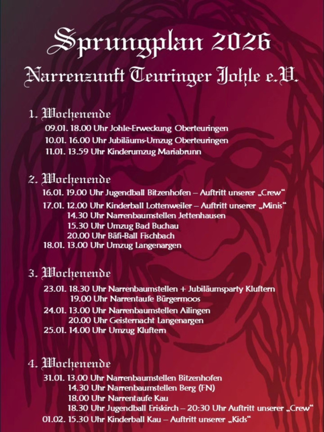 Unser Sprungplan für die Fasnet 2026 ist fertig.